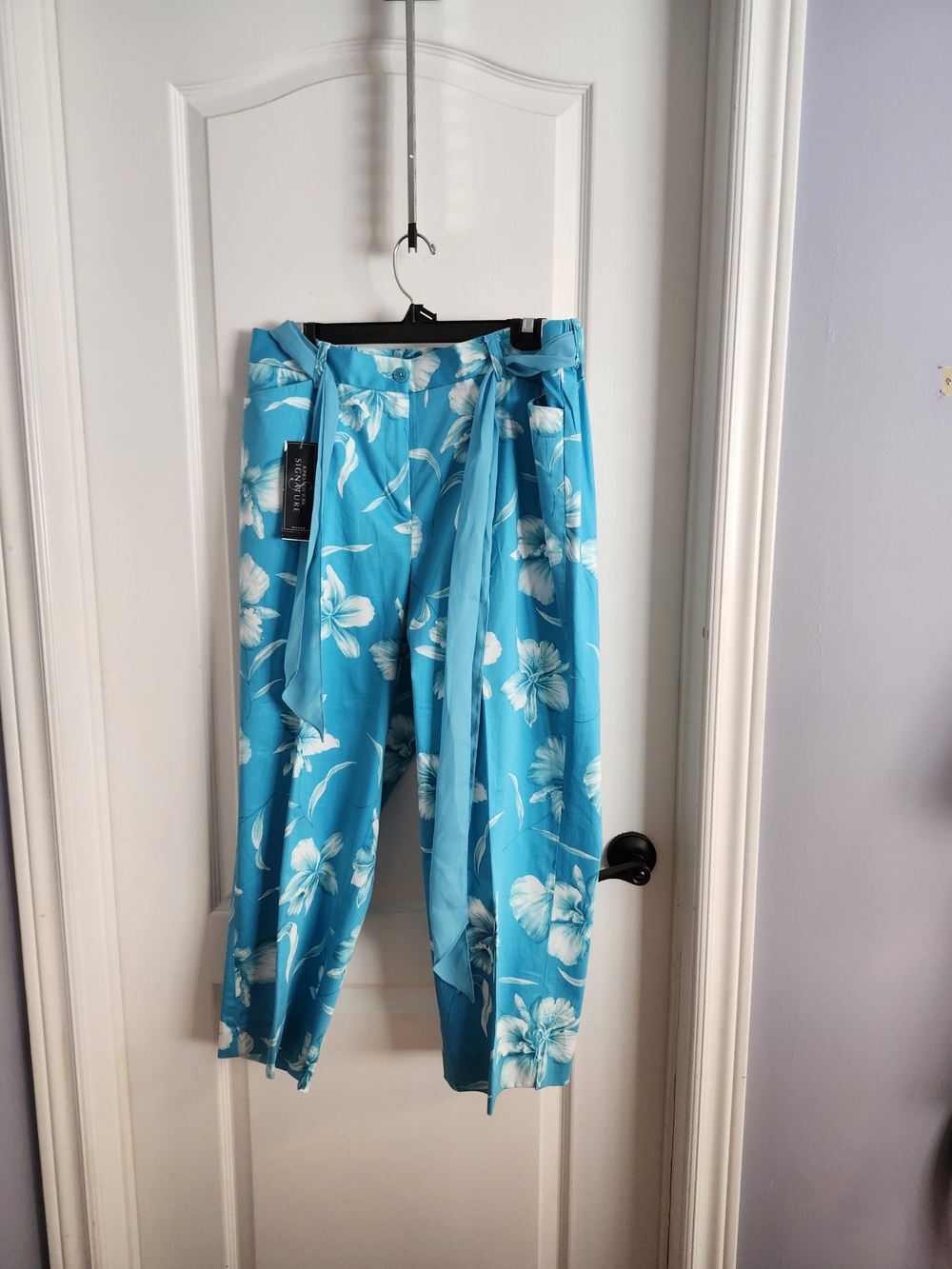 Turquoise Floral Wide-Leg Pants